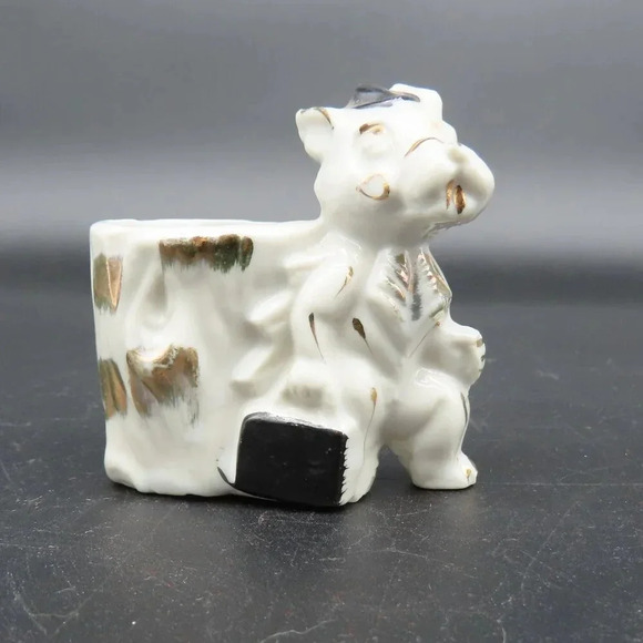 Vintage Toothpick Holder Porcelain Donkey Horse Motif Made In Japan Gold - Picture 2 of 5